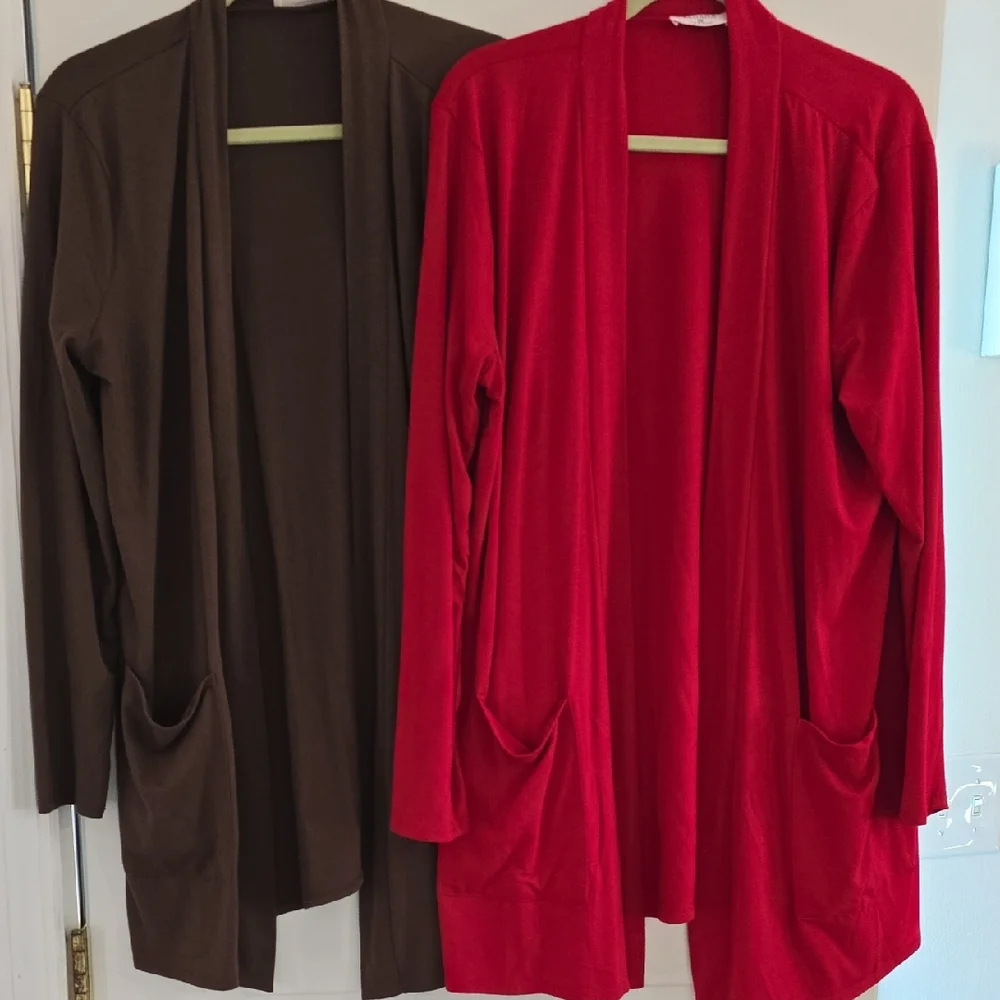 Zenana Outfitters Red and Brown Cardigan Duo - Picture 1 of 4